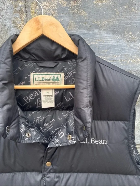 Vintage Ll Bean Black Goose Down Filled Puffer Vest Sz XL Downtek - Picture 2 of 6